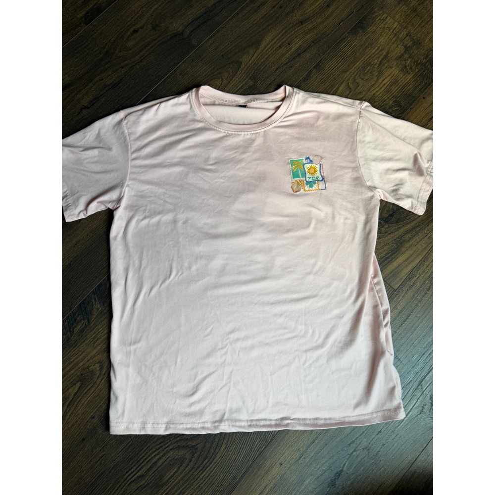 Kids Light Pink Tropical Beach Graphic T-Shirt Short Sleeve Size 12Y 0114